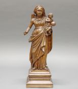 Skulptur, Holz geschnitzt, "Madonna mit Kind", 19. Jh., auf Sockel, 51 cm hoch, Finger und Draperie
