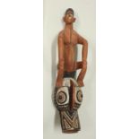 Maske, Burkina Faso, Afrika, authentisch, Holz, rote Patina, teils weiß und schwarz bemalt, 73 cm h