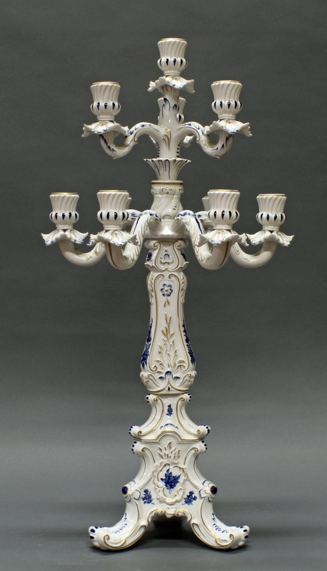 Kerzenleuchter, Schierholz'sche Porzellanmanufaktur Plaue, 2. Hälfte 20. Jh., Echt Kobalt, Goldzier