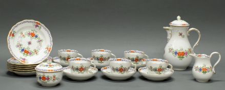 Kaffeeservice, 21-tlg., Meissen, Schwertermarke, 1. Wahl, indische Blumenmalerei, bunt, Goldrand: K