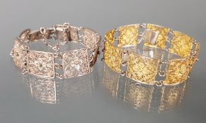 2 Armbänder, Ende 19. Jh., Silber 800/1x vergoldet, a jour gearbeitet, 19 cm bzw. 22 cm lang