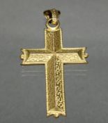 Anhänger, 'Kreuz', 2 Hälfte 19. Jh., Kupferlegierung, vergoldet, fein graviert