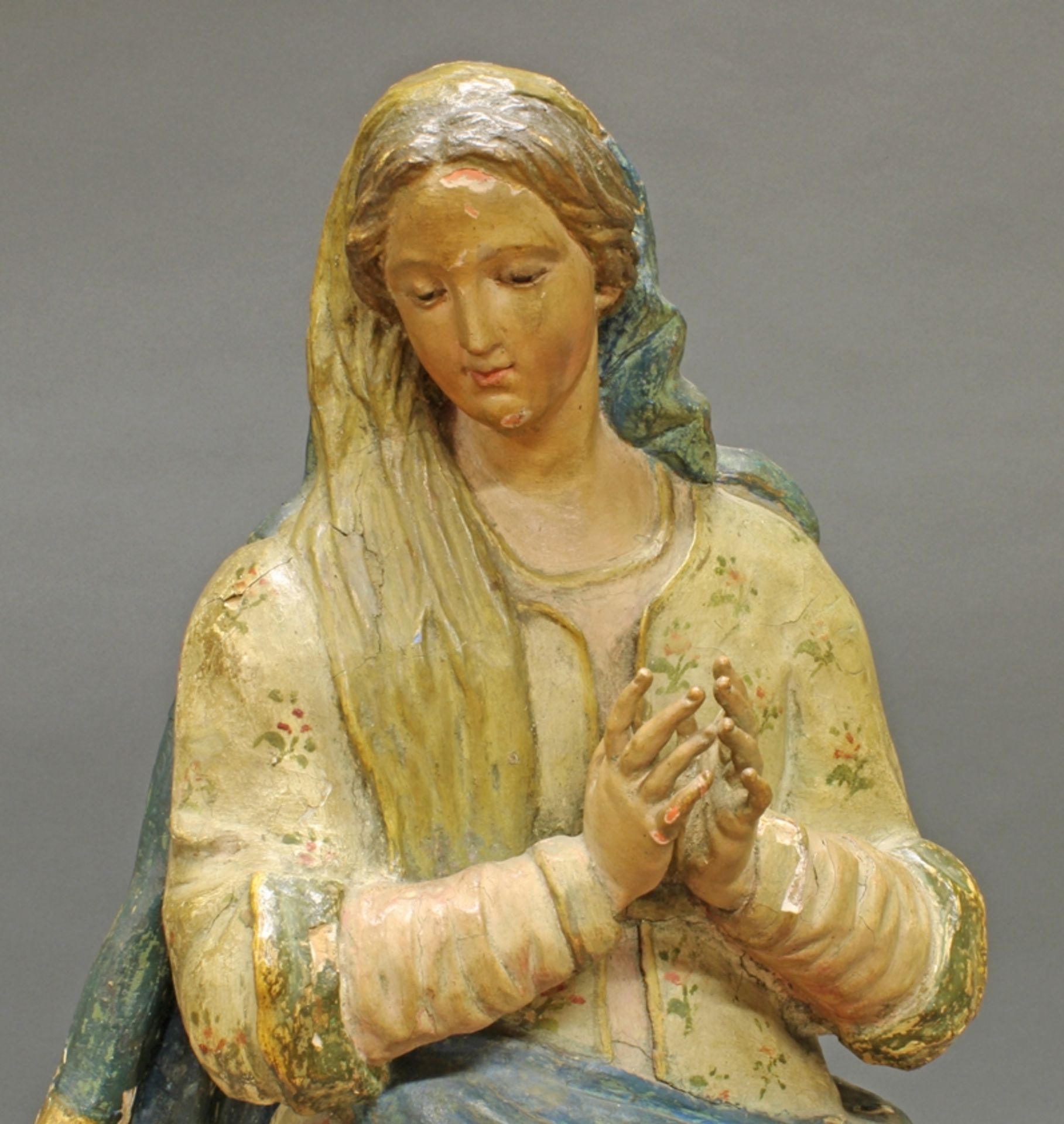 Skulptur, Holz geschnitzt, "Maria Immaculata", Italien, 18. Jh., 79 cm hoch, alte Fassung teils übe - Bild 5 aus 5