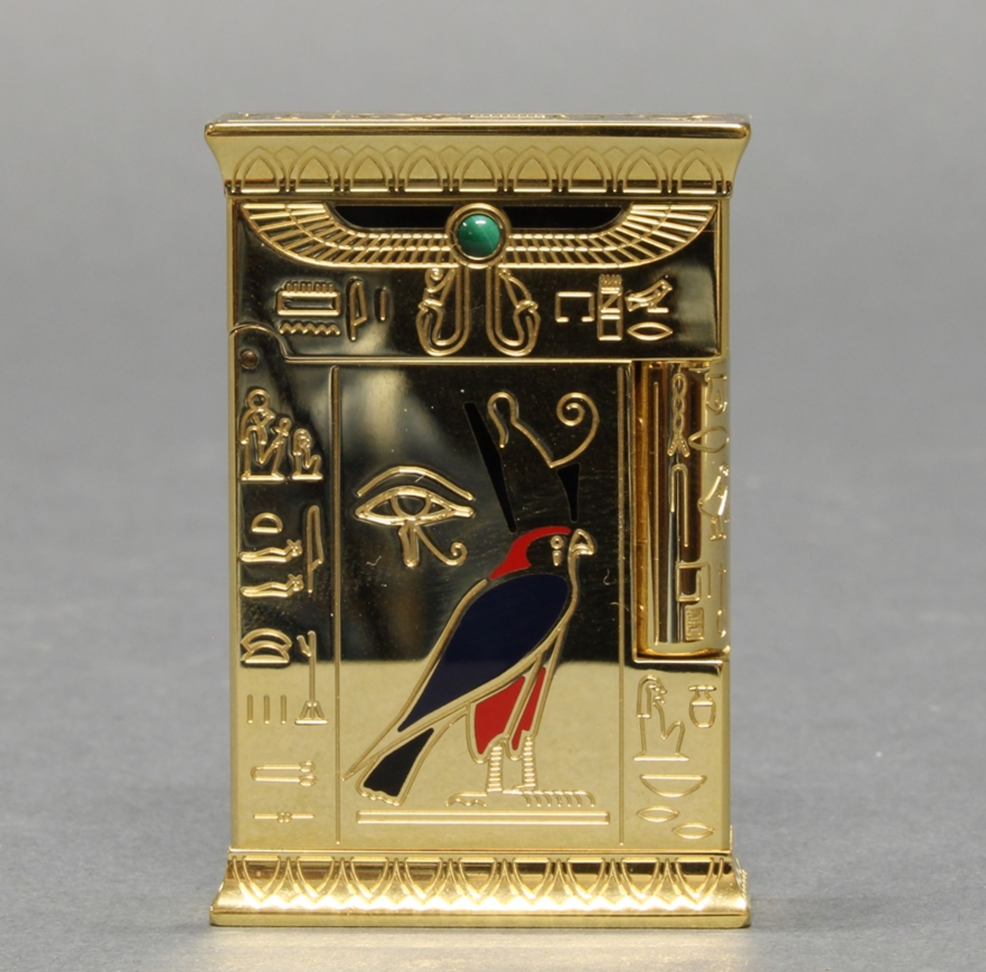 Feuerzeug, "Pharaoh", bezeichnet Dupont Paris, nummeriert 0087/2575, 6 cm hoch, in Kassette (Kratze - Bild 2 aus 3