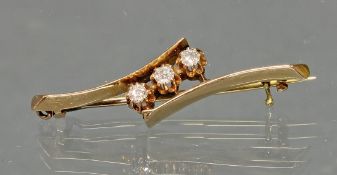 Nadel/Anhänger, um 1900, RG 585, 3 Diamanten zus. ca. 0.20 ct., Altschliff, 4 cm lang, 3 g