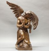 Skulptur, Holz geschnitzt, "Adorierender Engel", 18./19. Jh., auf späterem Sockel, 82 cm hoch