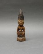 'ere ibedji'-Zwillingsfigur, weiblich, Yoruba, Nigeria, Afrika, authentisch, Holz, braun patiniert,