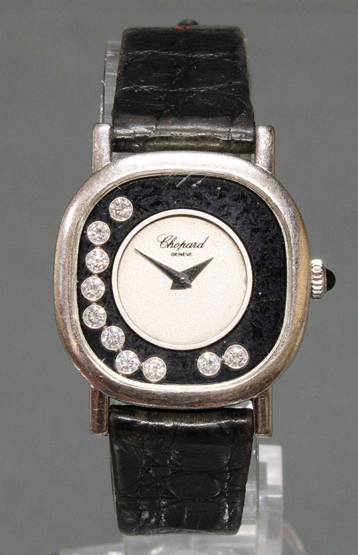 Damenarmbanduhr, Chopard, Modell 'Happy Diamonds', WG 750, Gehäuse-Nr. 132443/50895, Quarz, unter G