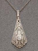 Collier, Art Deco, um 1920/30, WG 585, 1 Diamant ca. 0.30 ct., Diamanten zus. ca. 0.10 ct., 38 cm l