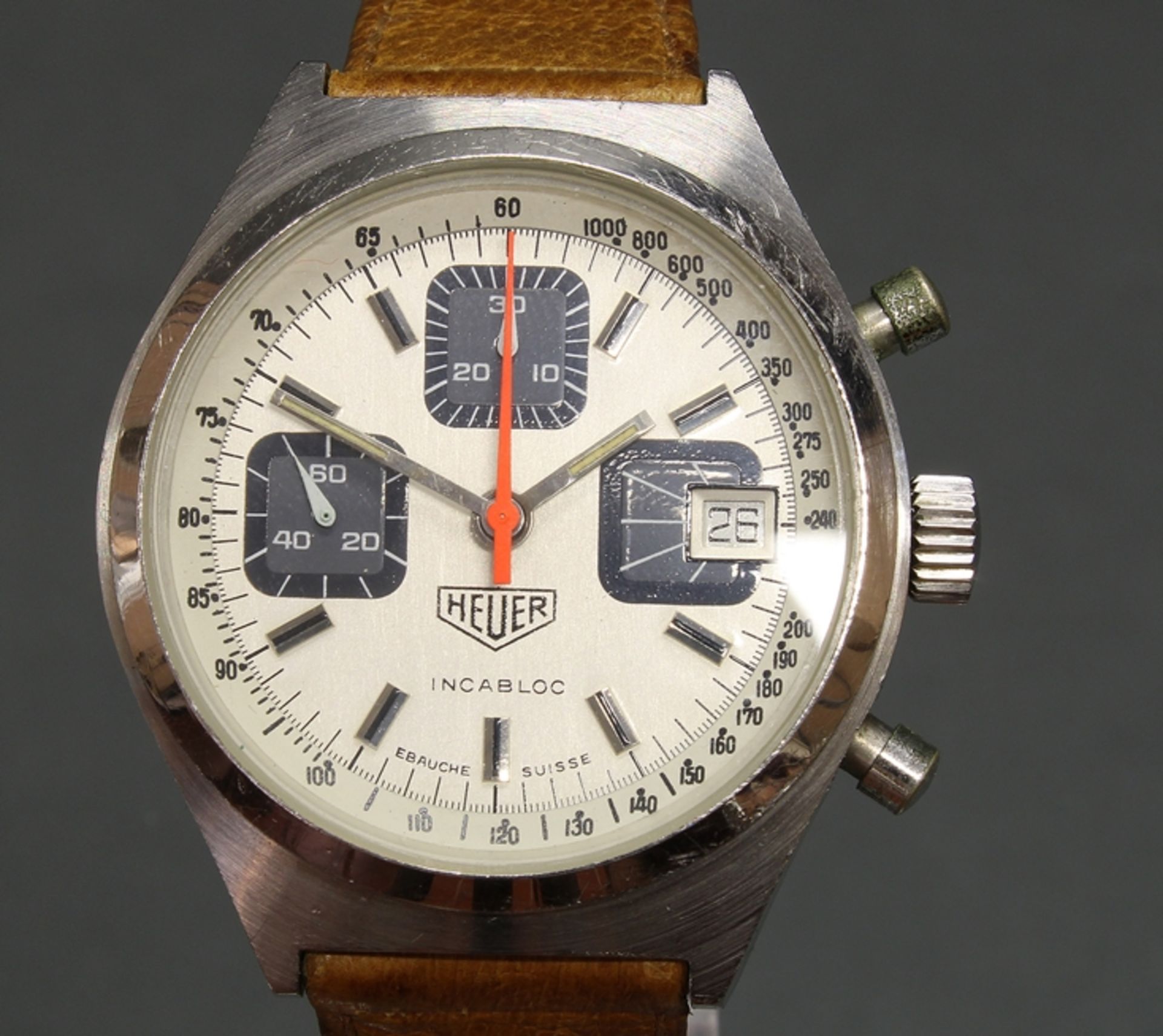 Herrenarmbanduhr, Heuer, CAL 7765, 1970er Jahre, Handaufzug-Chronograph, Stahl, Gehäuse ø 38 mm, Ge - Image 2 of 4