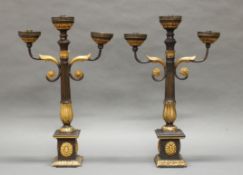 Kerzenleuchter, Wien, um 1800, sowie ein Replikat als Pendant, Holz, ebonisiert, partiell goldbronz