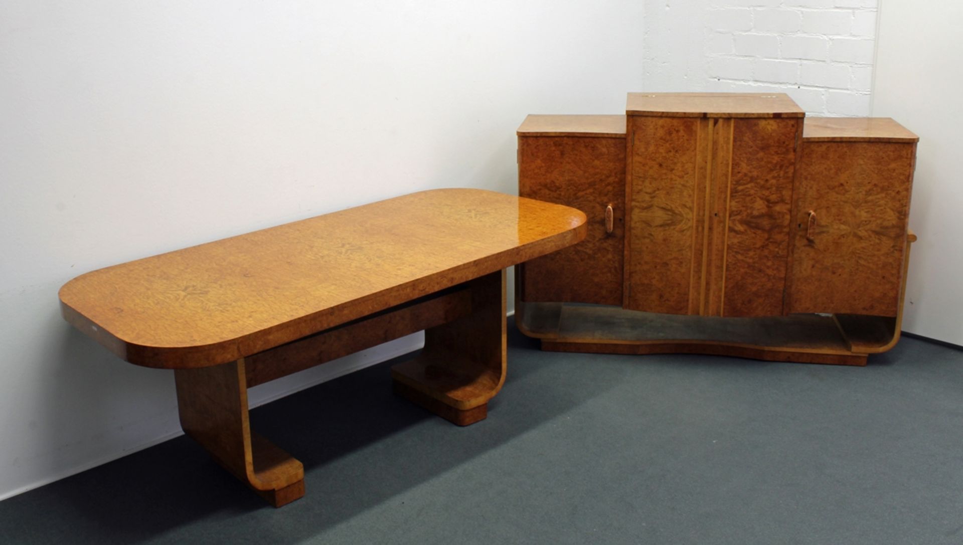 Esstisch und Cocktail-Sideboard, Art Deco, Harry & Lou Epstein, zugeschrieben, England, um 1930/40,