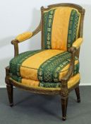 Fauteuil, Louis XVI, wohl 18. Jh., reich beschnitzt und golden gefasst, kannelierte Füße, erneuerte