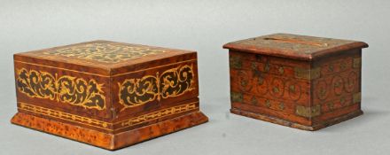 2 Zigarettendosen, deutsch, Orient, verschiedene Hölzer, 7.3 x 16.2 x 12.7 cm, 7.5 x 11.5 x 9 cm, k