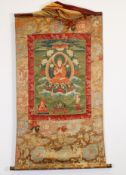 Thangka, "Tsongkapa", sinotibetisch, 19. Jh., Farbe auf Leinwand, Tsongkapa sitzt auf dem Lotusthro