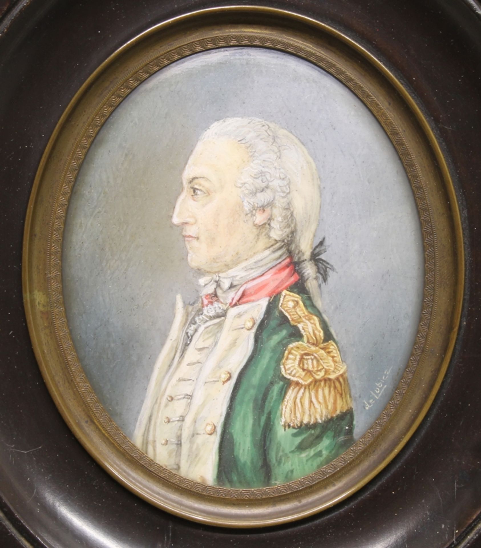 2 Miniaturen, "George Washington (?)" und "Portrait eines jungen Mannes", Gouachen, je signiert de - Image 2 of 6