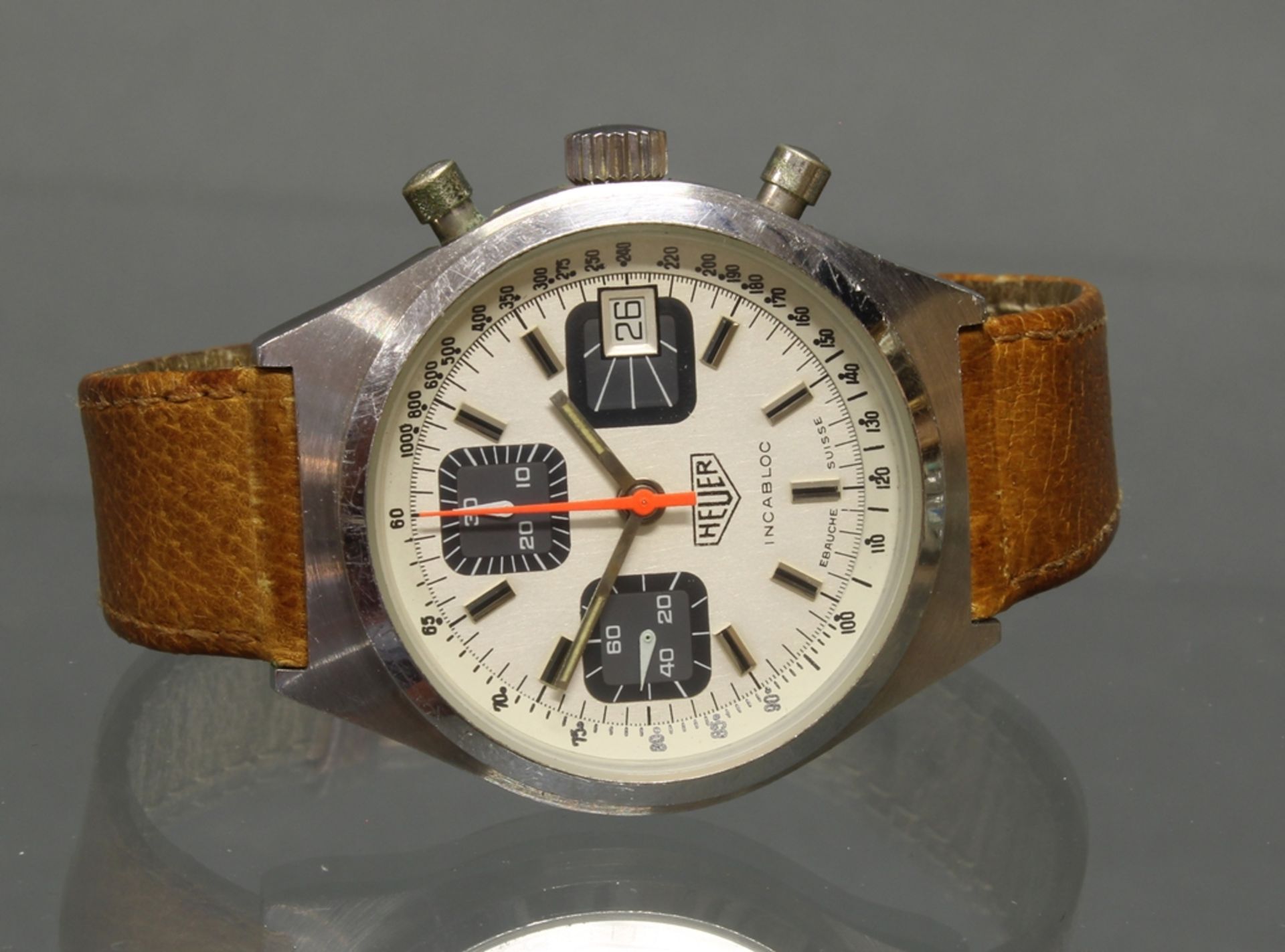 Herrenarmbanduhr, Heuer, CAL 7765, 1970er Jahre, Handaufzug-Chronograph, Stahl, Gehäuse ø 38 mm, Ge - Image 3 of 4