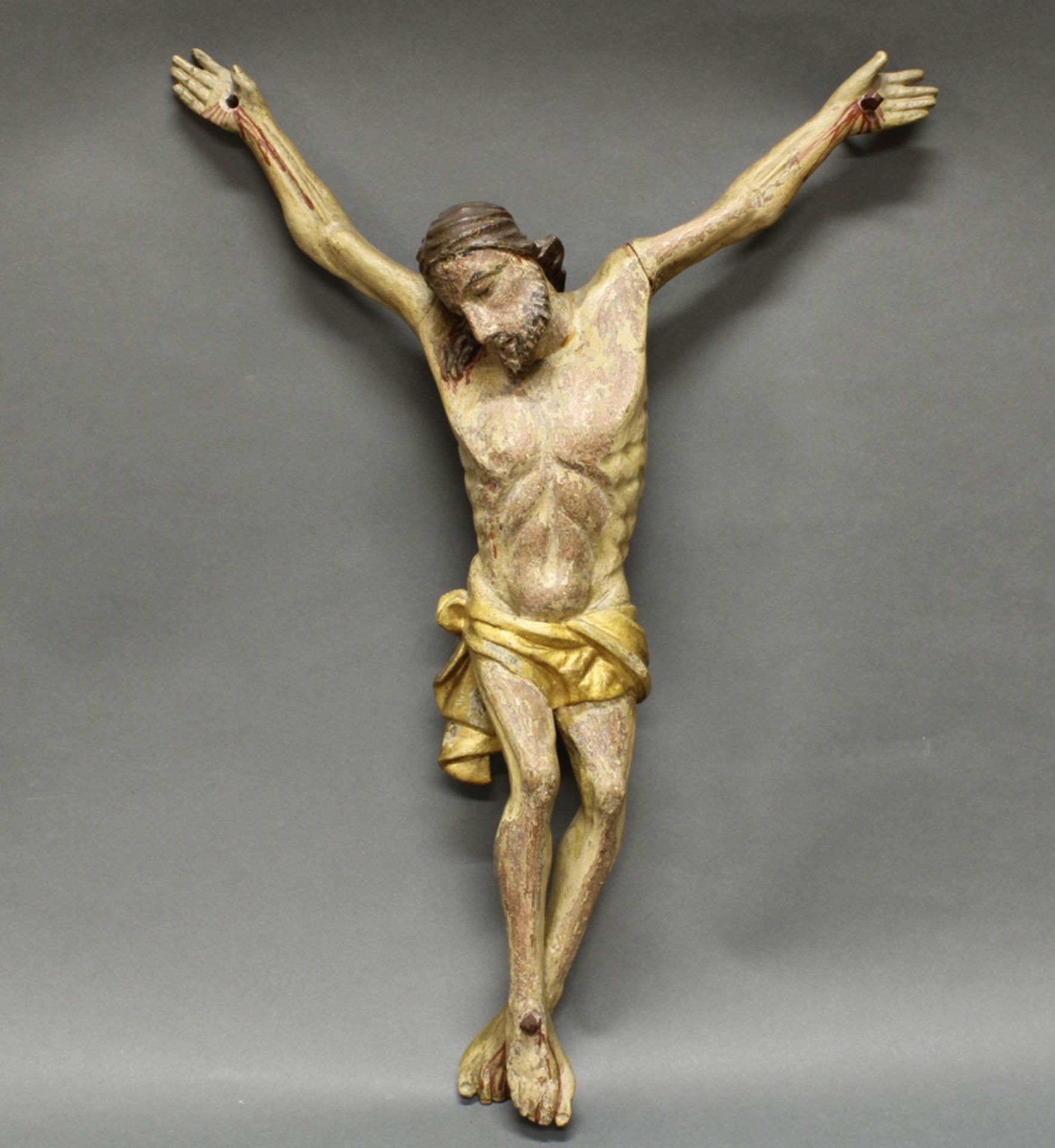 Skulptur, Holz geschnitzt, "Korpus Christi", 17./18. Jh., Reste alter Fassung stark übergangen, ca.
