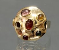 Ring, Atelierarbeit, GG 585, verschiedene farbige Edelsteine (einer fehlt), 5 g, RM 17.5