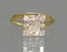Ring, WG/GG 750, Brillanten und Diamantbaguettes zus. ca. 0.85 ct., etwa w/vs-si, 3 g, RM 17.5