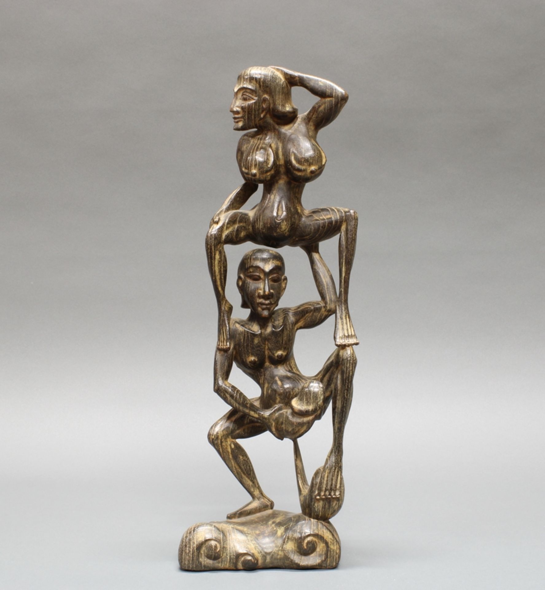 3 Skulpturen, "Erotische Figuren", Bali, 20. Jh., Holz, geschnitzt, 43-48 cm hoch - Image 2 of 4