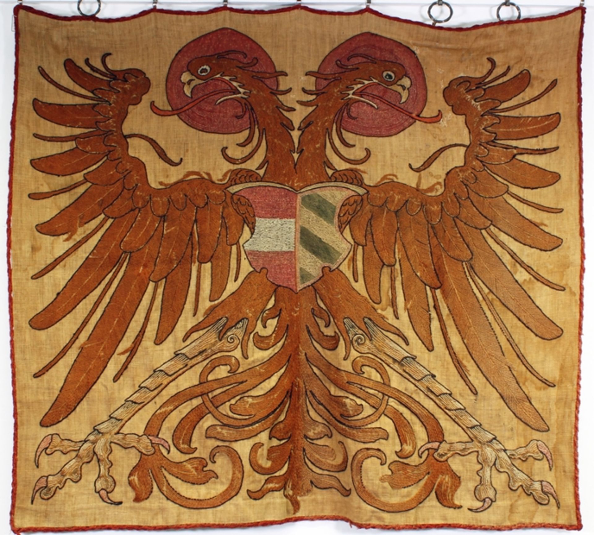 Wandbehang, 18./19. Jh., Wappen Kaiser Maximilian I. HRR (1459 - 1519), nimbierter Deutscher Doppe