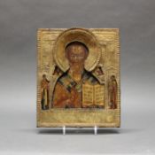 Ikone, Tempera auf Holz, "Heiliger Nikolaus", Metalloklad, Russland, 18./19. Jh., 32 x 26.5 cm, kle