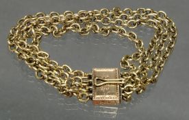 Armband, um 1900, GG 585, vierreihige Gliederketten, 16 cm lang, 25 g