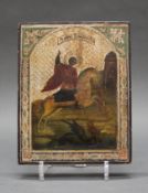 Ikone, Tempera auf Holz, "Hl. Georg", Russland, Ende 19. Jh., 22.5 x 17.5 cm, verschmutzt