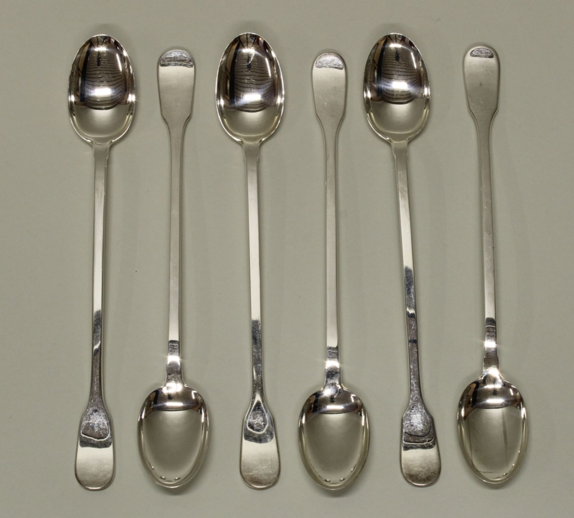 6 Longdrinklöffel, Silber 925, Italien, Form Spaten, 18.8 cm hoch, zus. ca. 171 g