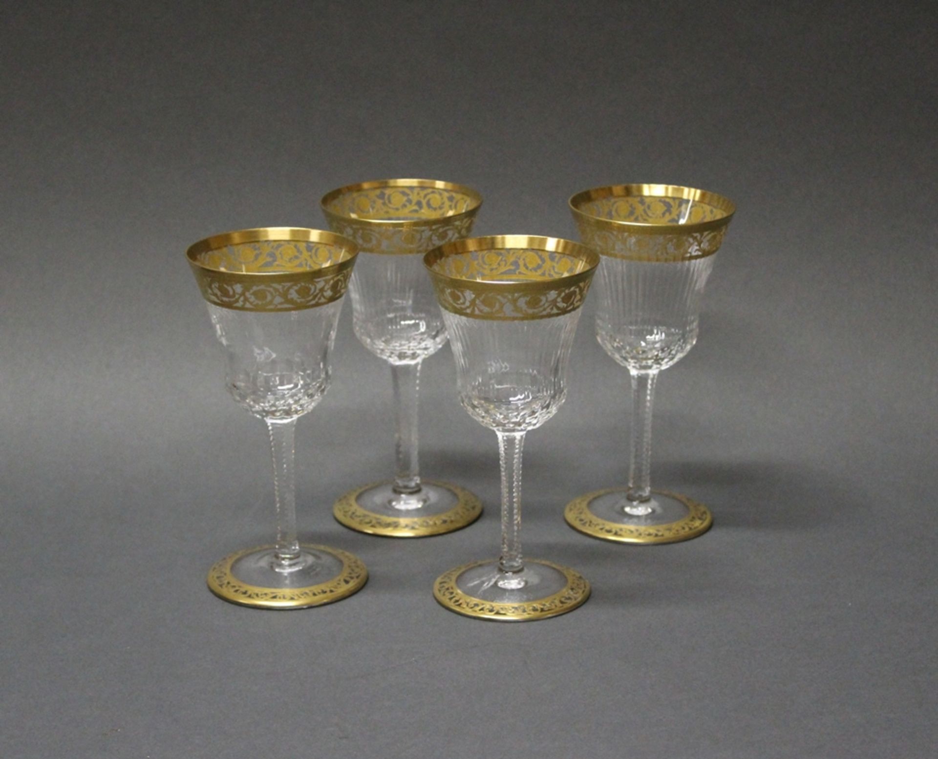 4 Dessertweingläser, "Thistle", Cristallerie Saint Louis, 2. Hälfte 20. Jh., Dekor Thistle Gold, fa