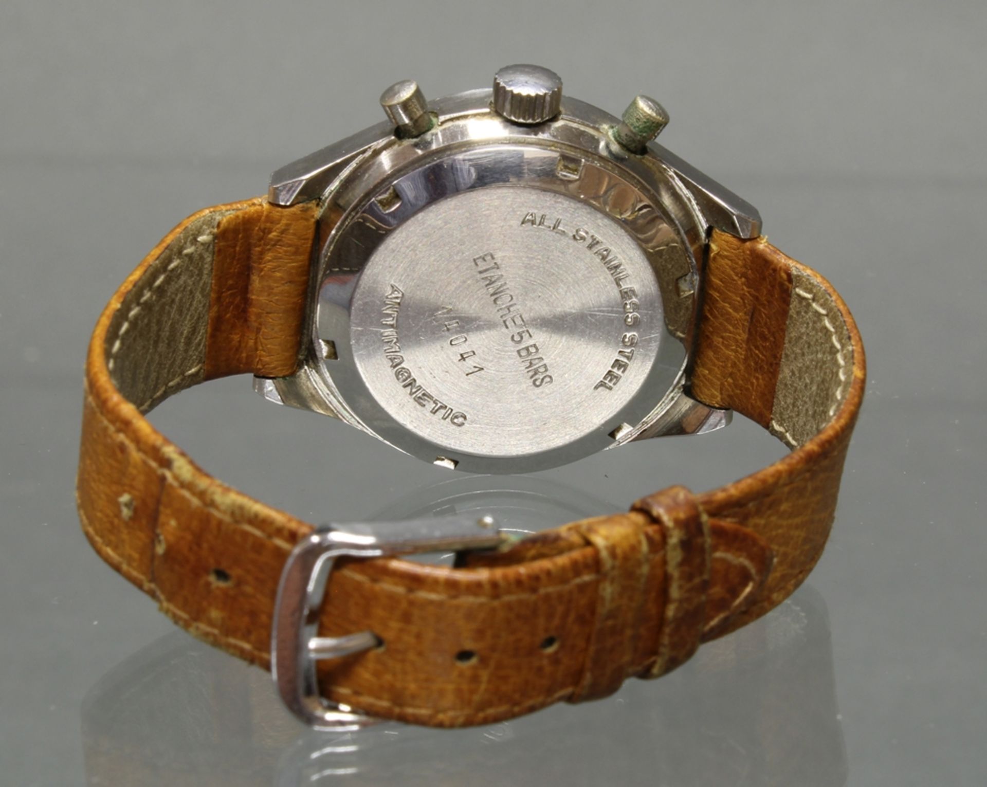 Herrenarmbanduhr, Heuer, CAL 7765, 1970er Jahre, Handaufzug-Chronograph, Stahl, Gehäuse ø 38 mm, Ge - Bild 4 aus 4