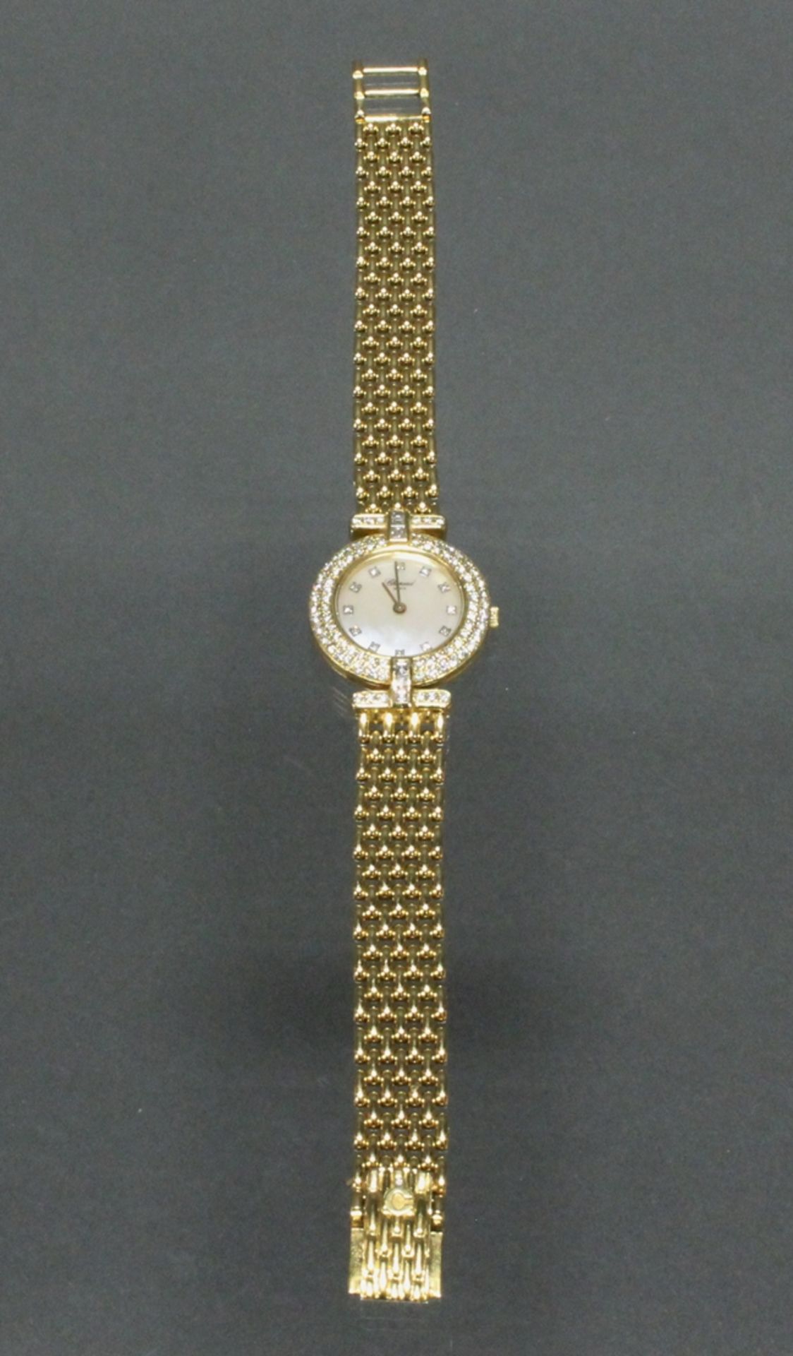 Damenarmbanduhr, Chopard, GG 750, Quarz, Gehäuse-Nr. 455395/8991, Perlmutt-Zifferblatt, Brillantind