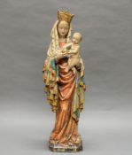 Skulptur, Holz geschnitzt, "Schöne Madonna", im gotischen Stil, 20. Jh., 73 cm hoch, verso gehöhlt,