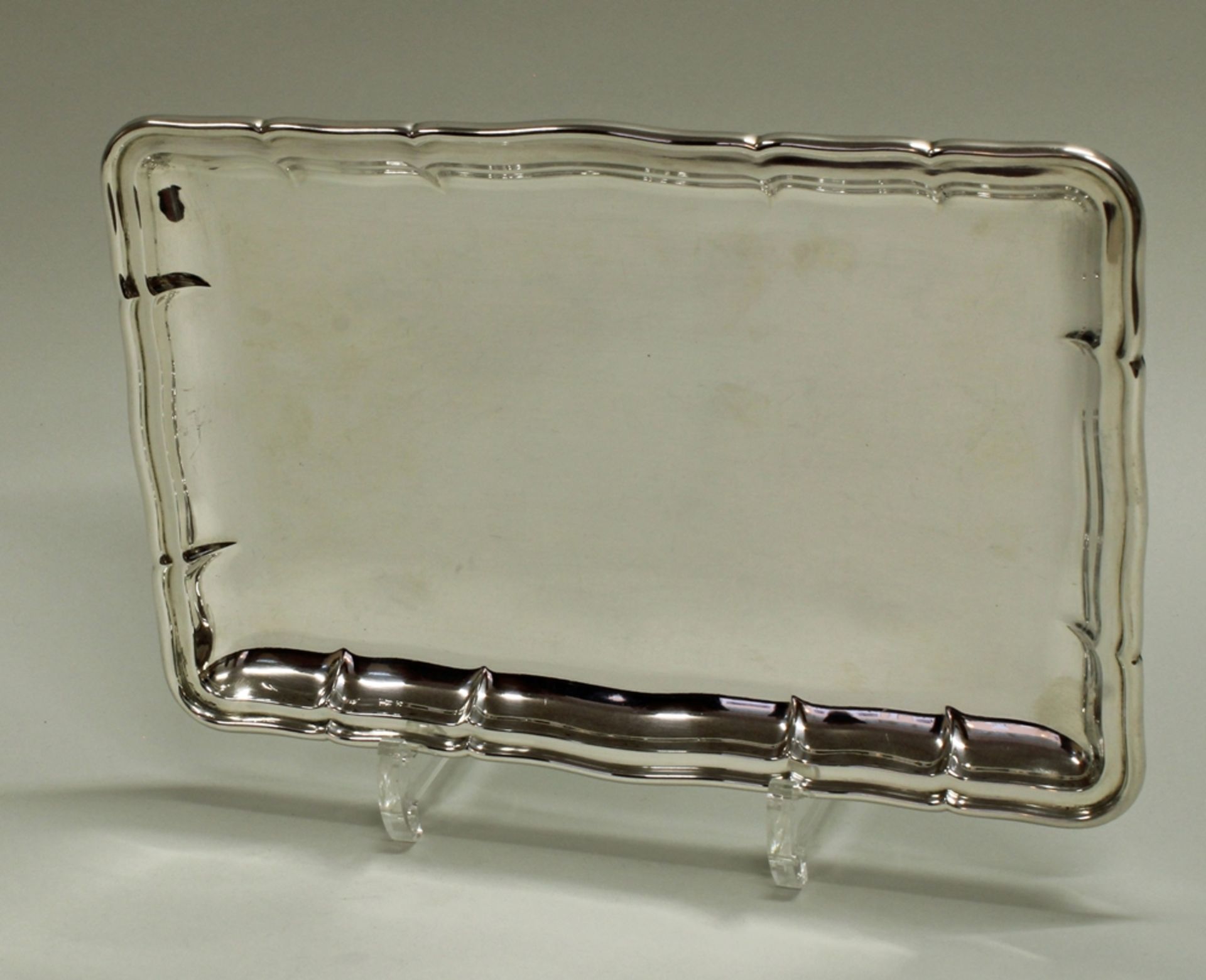 Tablett, Silber 835, Wilhelm Binder, rechteckig, passig-geschweifter Rand, 25 x 17 cm, ca. 375 g