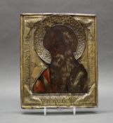Ikone, Tempera auf Holz, "Johannes der Evangelist", Nordrussland 18. Jh., 32.5 x 26.5 cm, alt resta