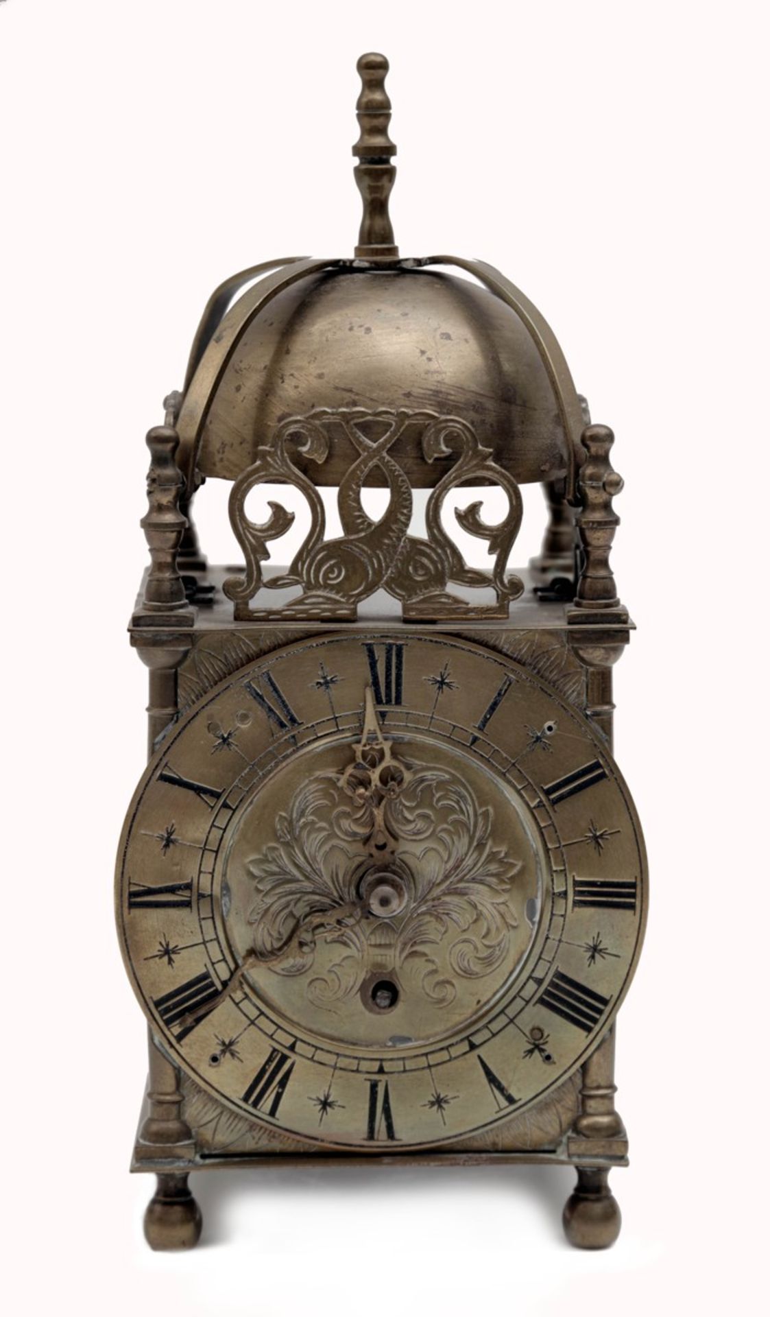 A Brass Lantern Clock with Later Spring Movement