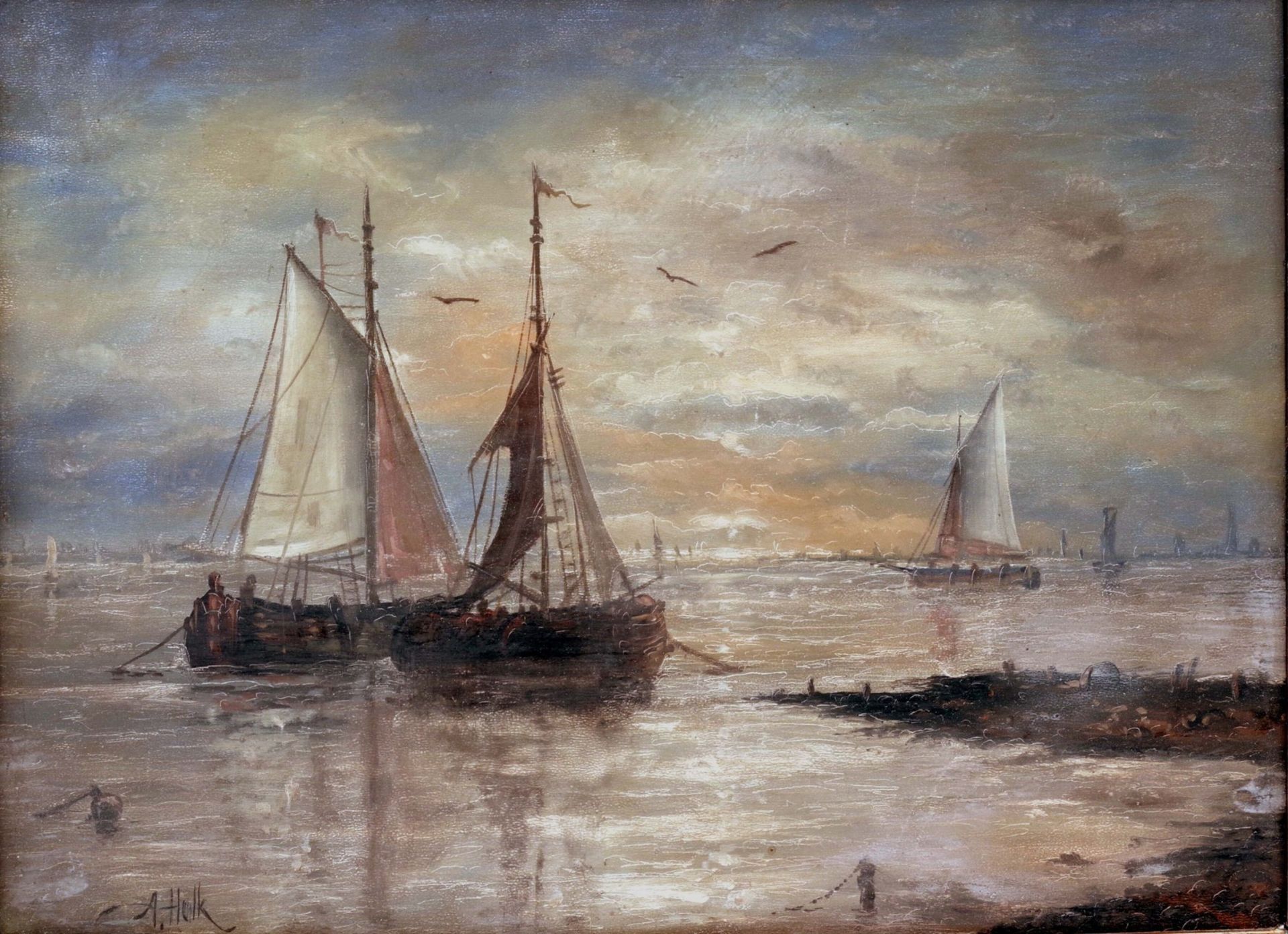 Seascape with Fishing Boats by Abraham Hulk - Image 3 of 5