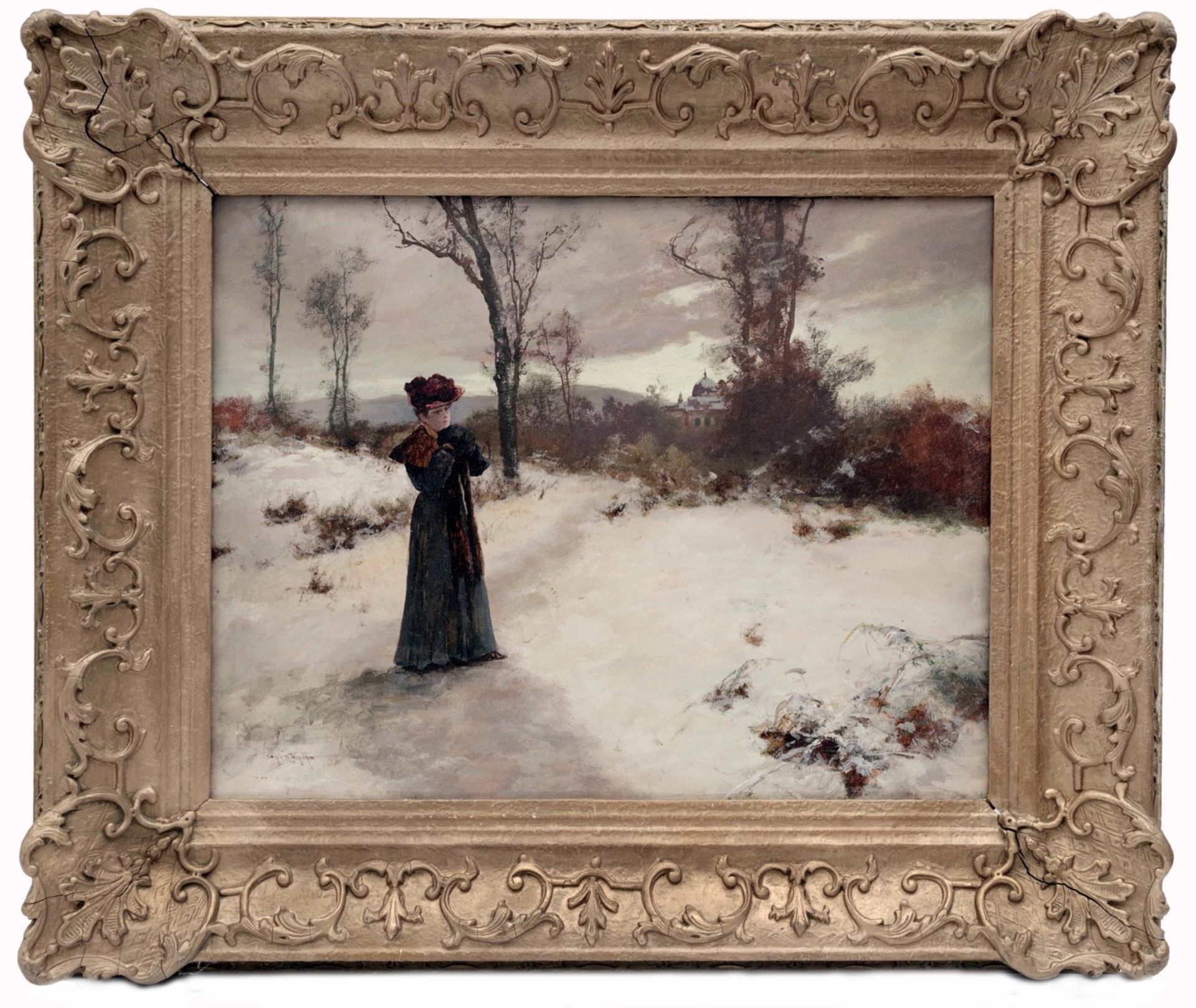 Woman in Winter Landscape by Antal Neogrady