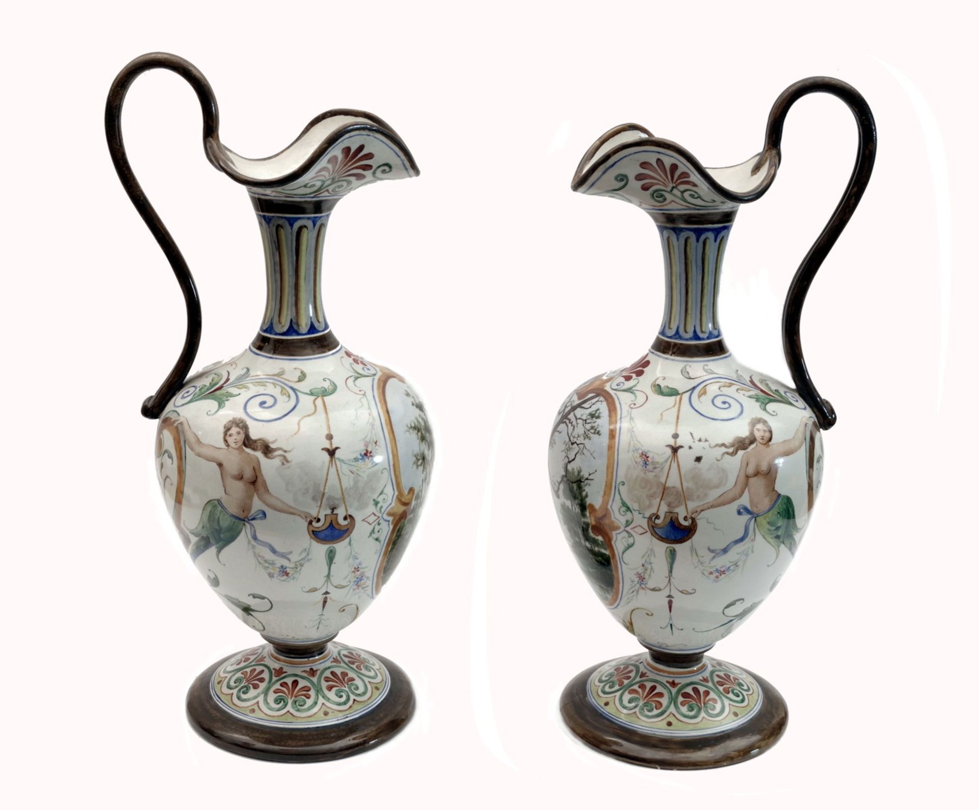 A Pair of Jug Shaped Vases, Cantagalli