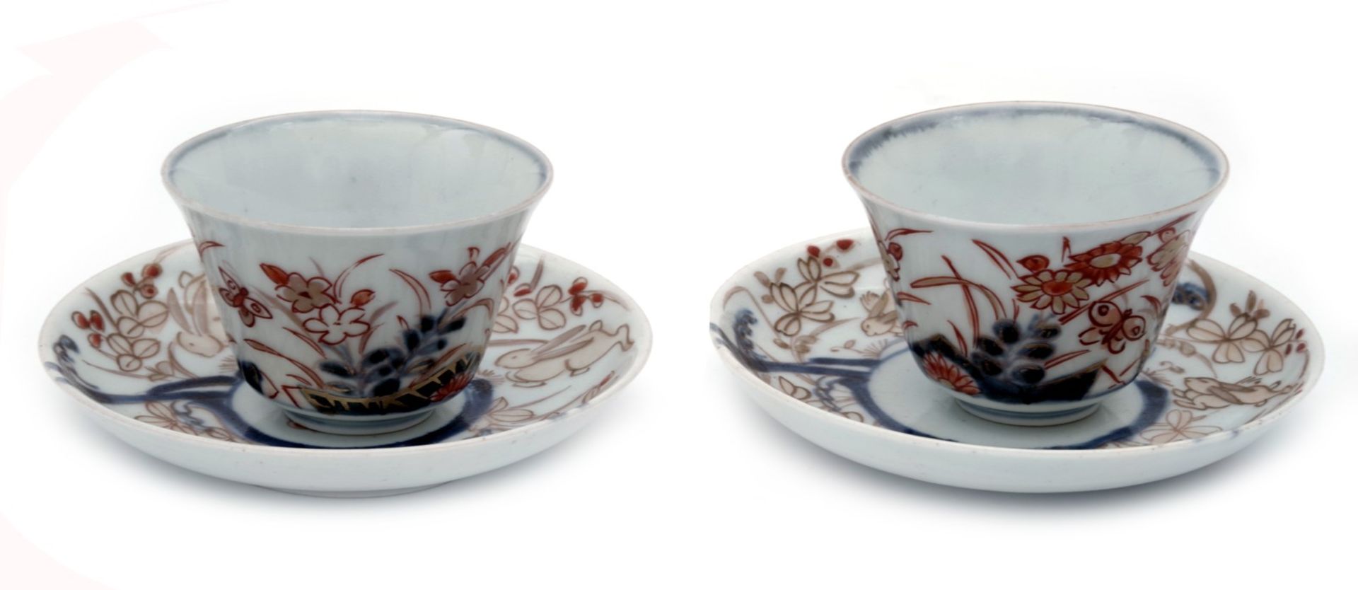 Two Imari-Style Cups and Saucers