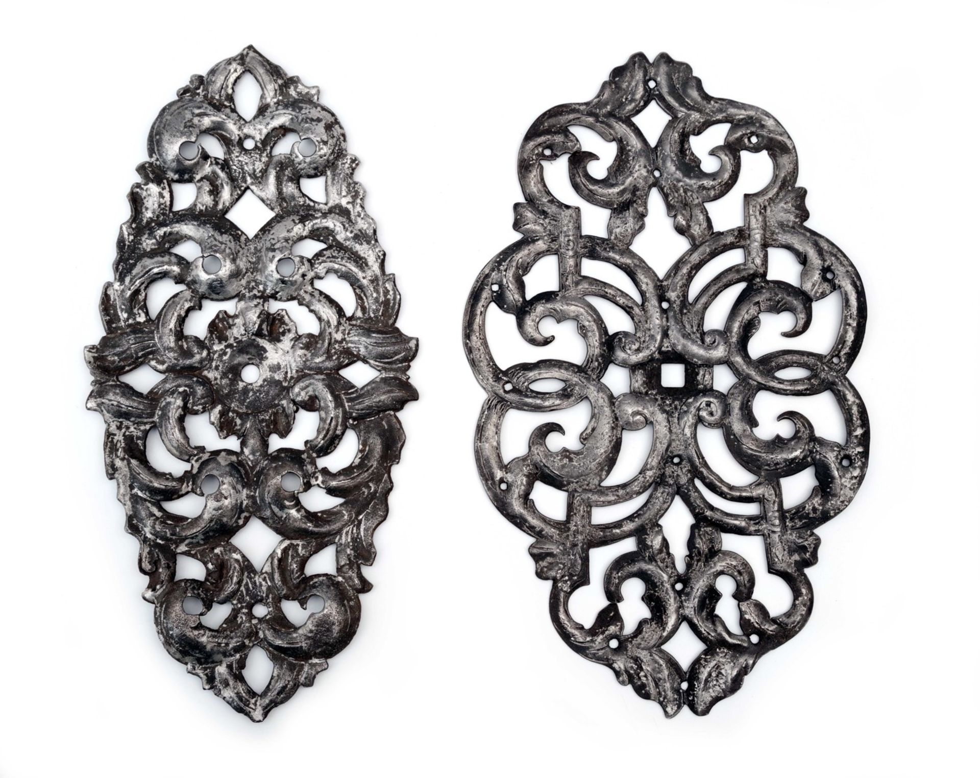 Two Shield-Shaped Openwork Baroque Mounts