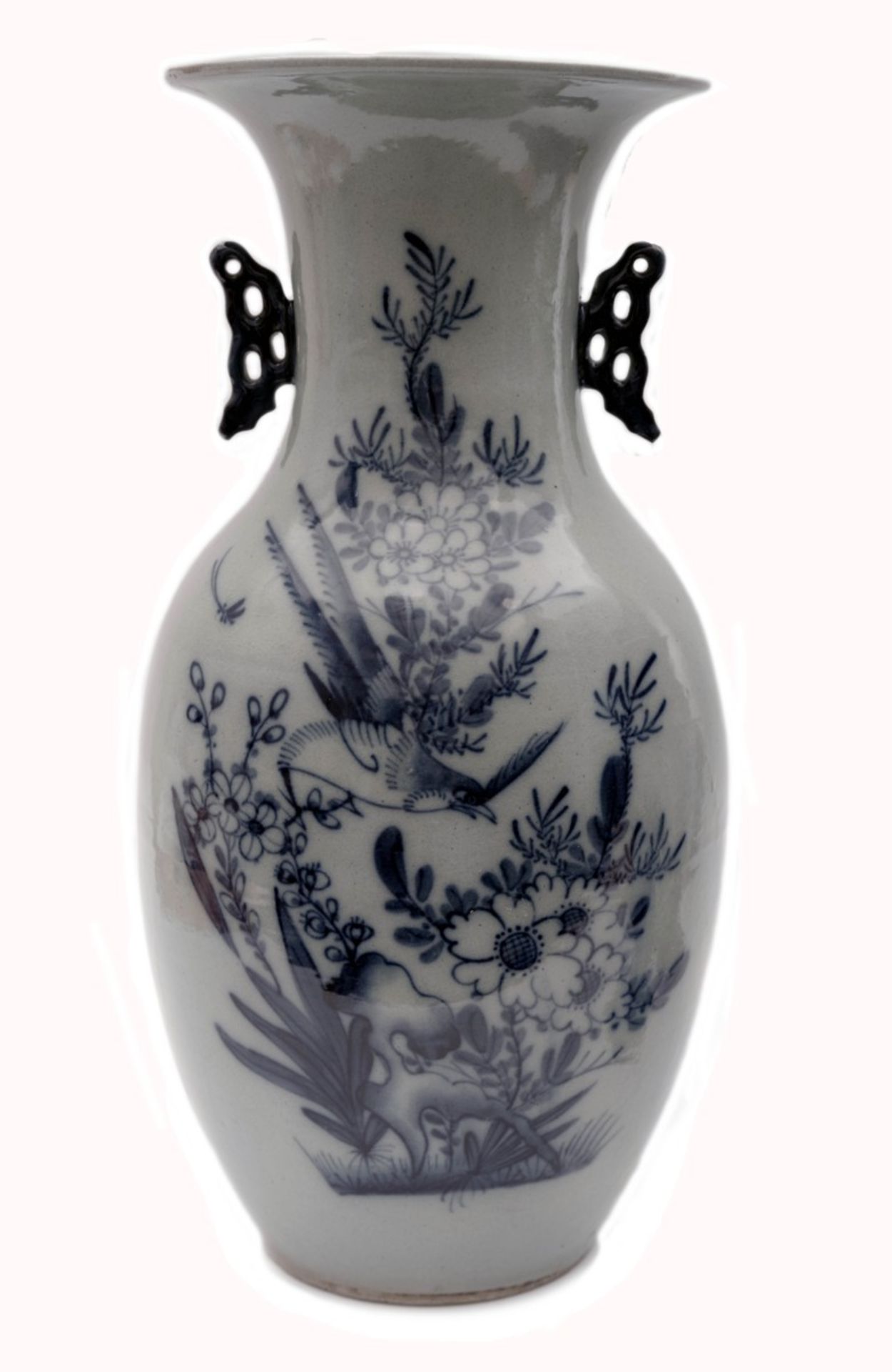 A Celadon-Ground Blue and White Vase