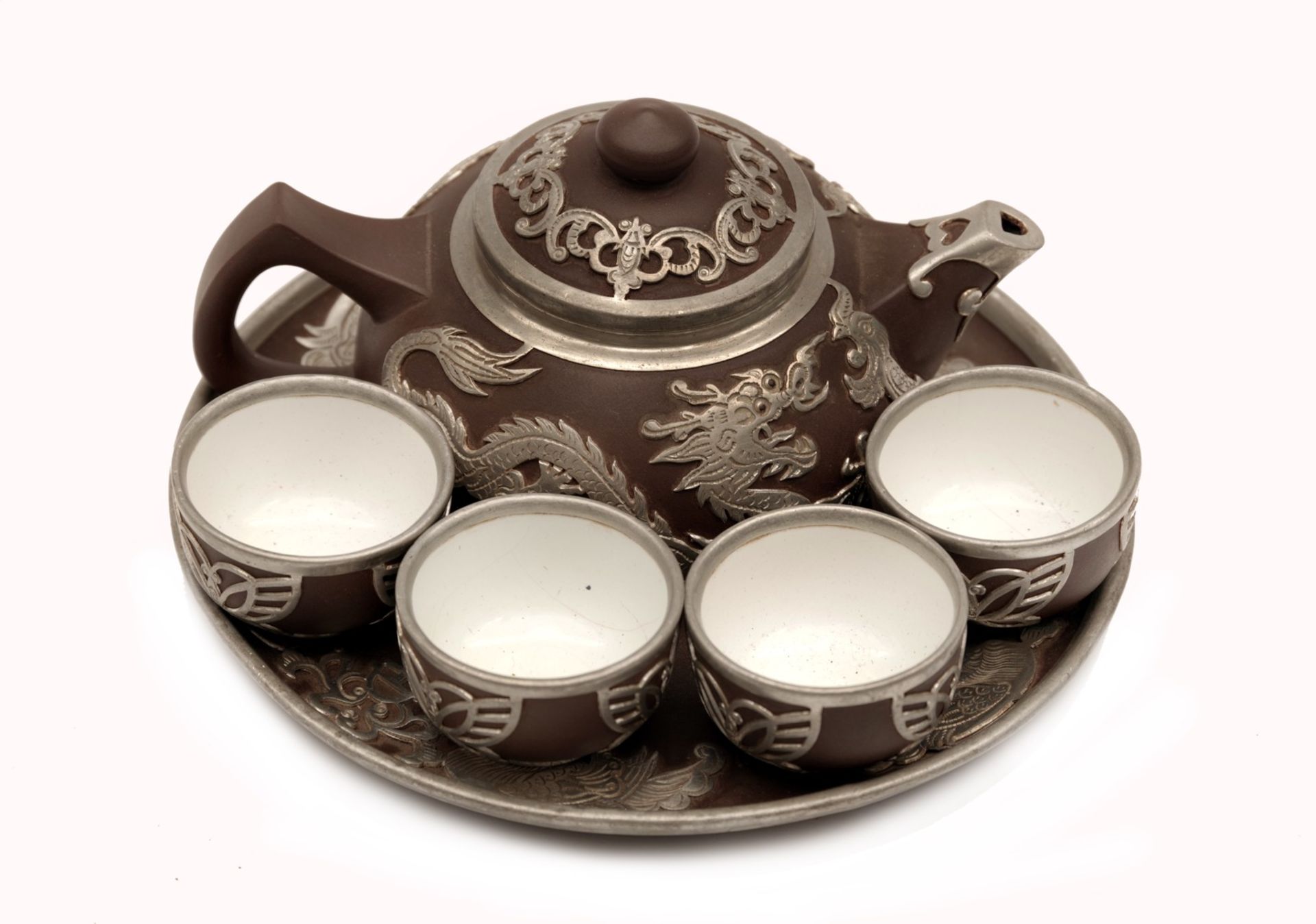 Chinese Pewter Yixing Pottery Tea Set