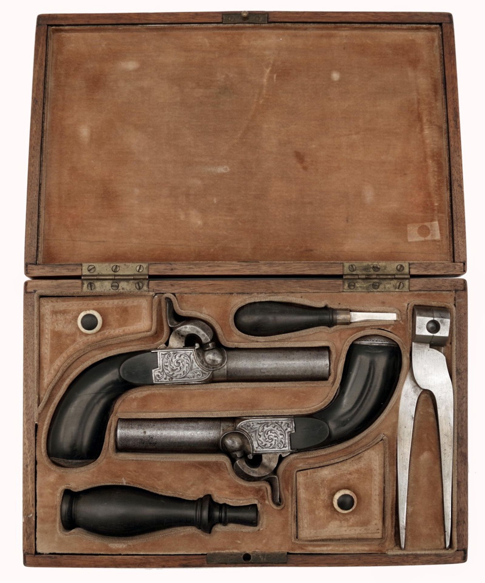 A Cased Pair Percussion Pocket Pistols - Image 2 of 7