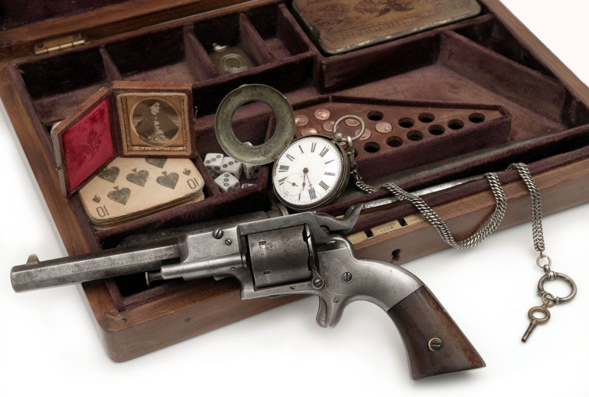 Gambling Travel Kit with Allan Wheelock Revolver - Image 3 of 4