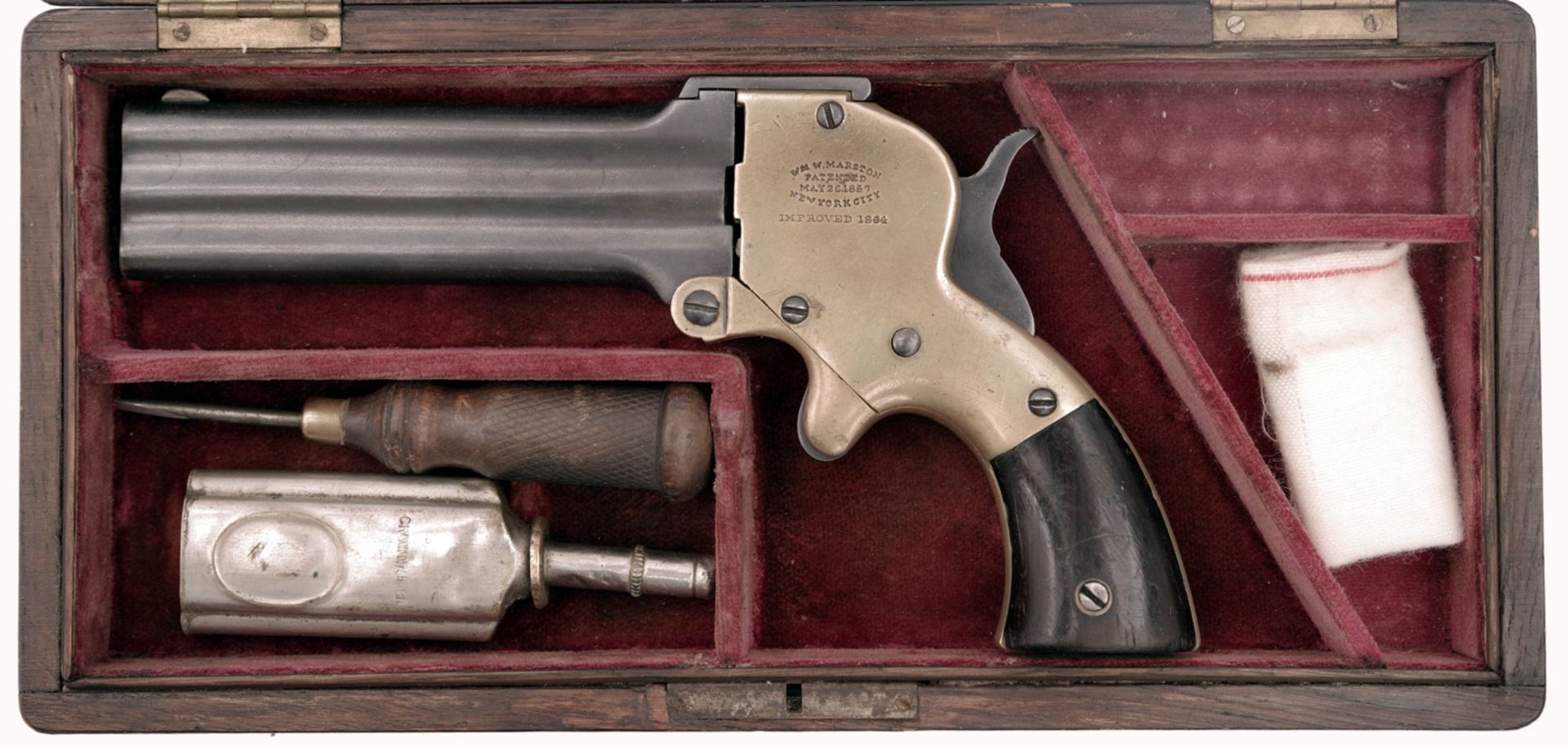 A Cased Marston Three-Barrel 32 Deringer