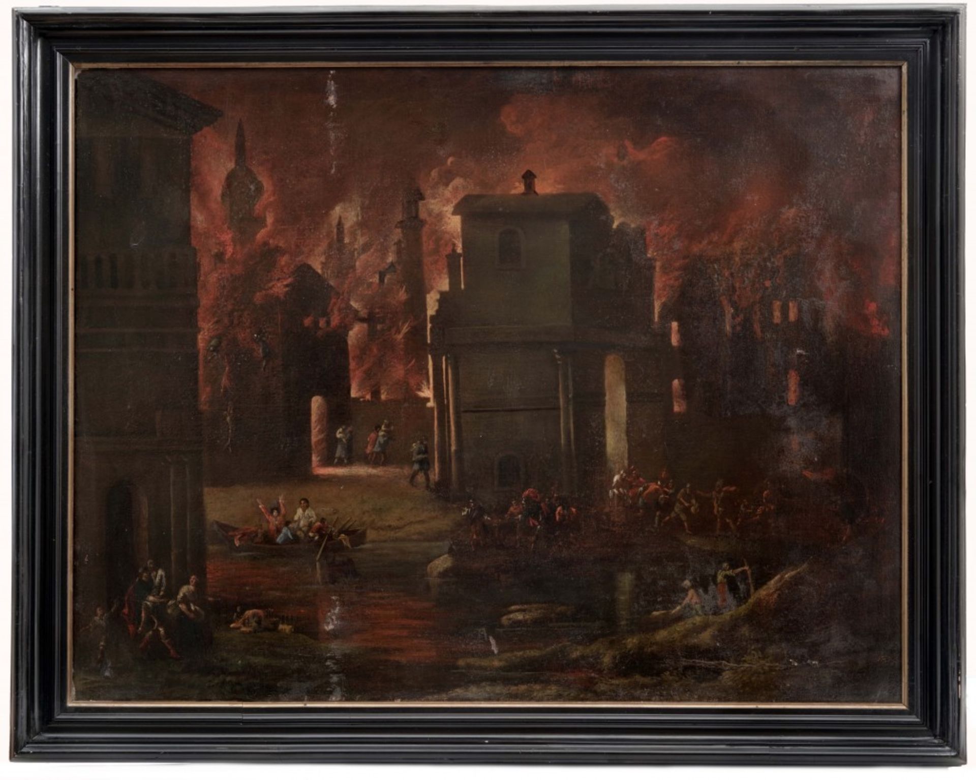 A Burning Town at Night by Johann Georg Trautmann (Attributed)