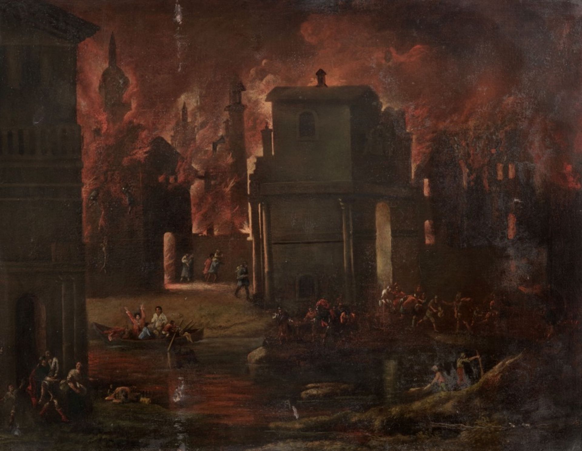 A Burning Town at Night by Johann Georg Trautmann (Attributed) - Image 2 of 2