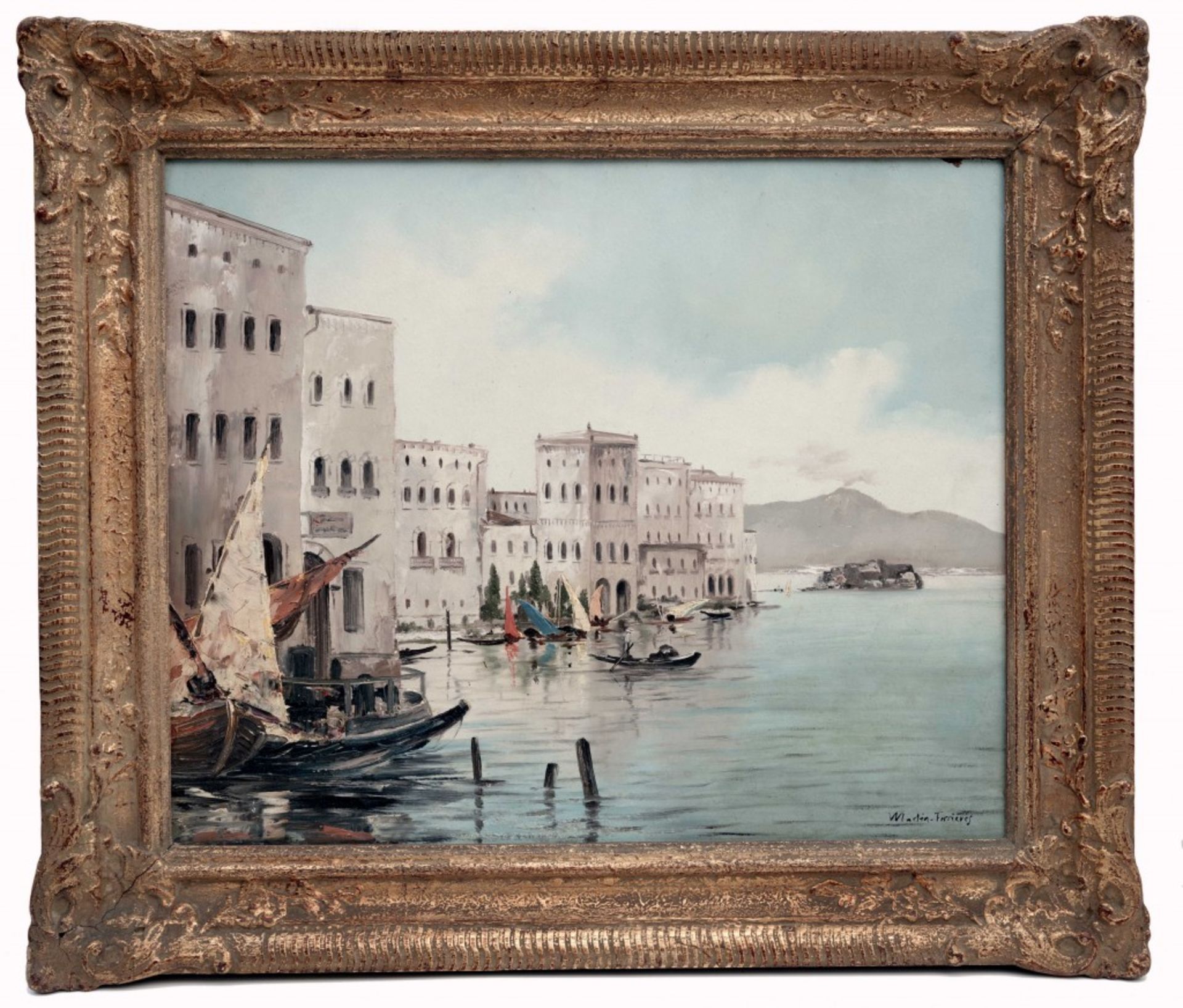 A Small Port with with Vesuvius on the Background by Jacques Martin-Ferrières - Image 2 of 8